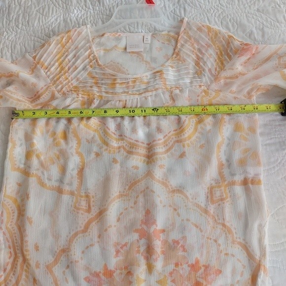 Lauren Conrad - Pintuck Peasant Boho Sheer Top Peach & White "Maribella Tile" - Picture 6 of 6